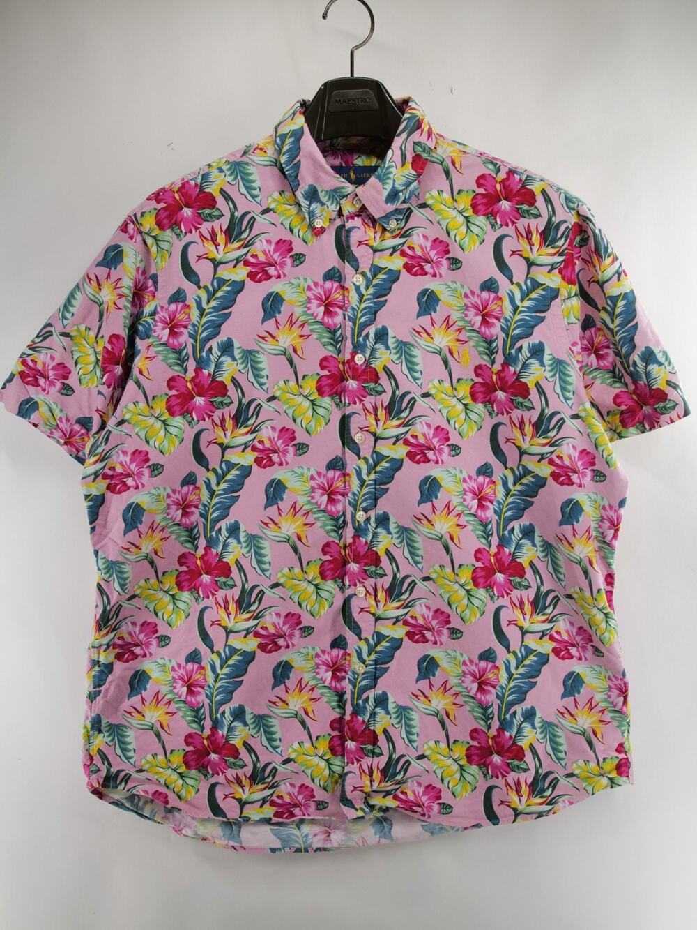 Polo Ralph Lauren Mens XL Pink Hawaiian Floral Hibiscus Button Down Shirt Cotton